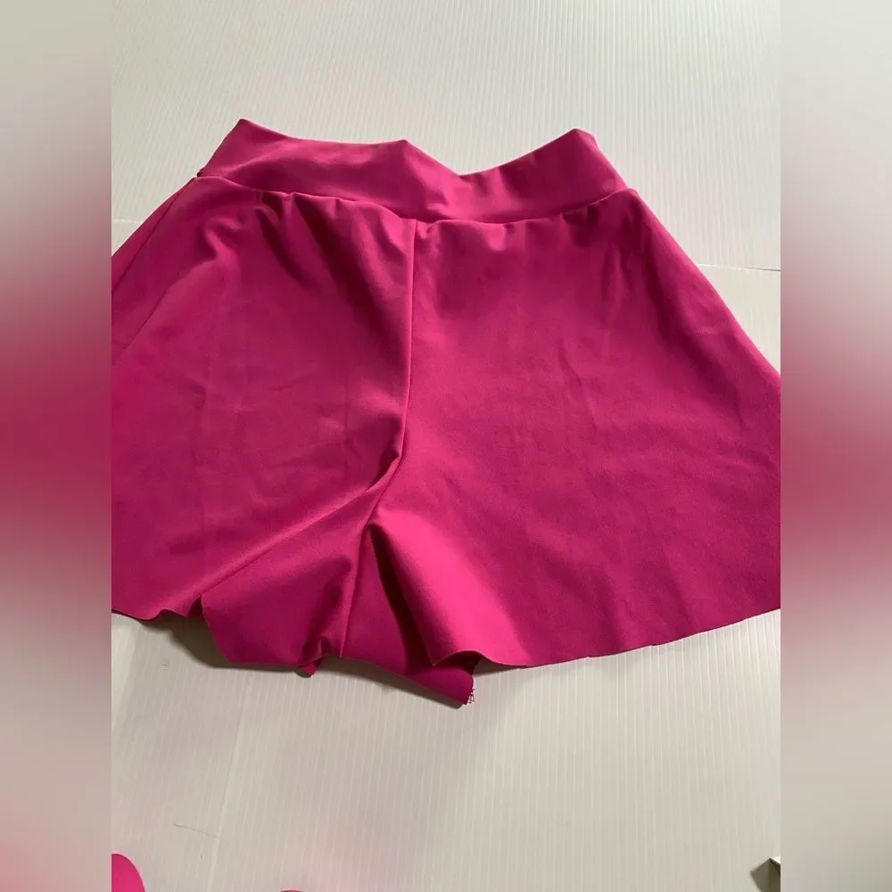 Kelle dance costume 2 piece hot pink top buckle shorts SA-Small adult